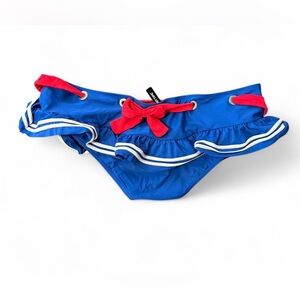 Hot Topic Blue Ruffle Bikini Bottom with Red Bow Accent
